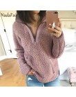 Nadafair Casual ponadgabarytowa puszysta bluza z kapturem damska świąteczna zapinana na zamek Faux zimowa bluza polarowa z kaptu
