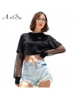 ArtSu 2019 czarna Crop Top bluza z długim rękawem kobiety bluzy z kapturem Streetwear Harajuku bluza Kpop Hoody ASHO20240