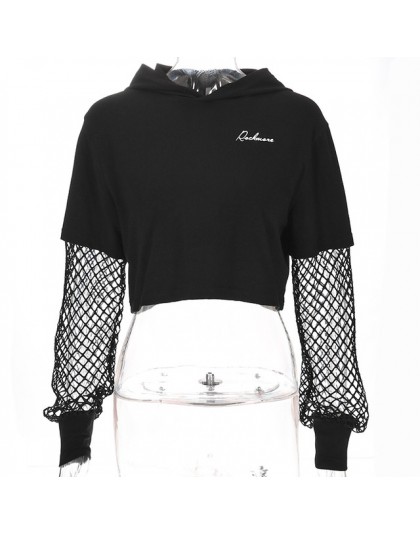 ArtSu 2019 czarna Crop Top bluza z długim rękawem kobiety bluzy z kapturem Streetwear Harajuku bluza Kpop Hoody ASHO20240