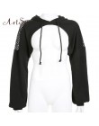 ArtSu 2019 czarna Crop Top bluza z długim rękawem kobiety bluzy z kapturem Streetwear Harajuku bluza Kpop Hoody ASHO20240