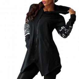 Kobiety Zipper nadruk bluzy z kapturem asymetryczny sweter sportowe litery bluza z kapturem nieregularne brzegi Casual Sport Par