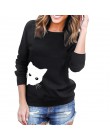 JAYCOSIN Fashion Women Casual prosty nadruk kota luźna bluza z długim rękawem wygodna miękka bluza bluzki bluzki