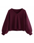 Jaycosin Fashion Women jednokolorowa na co dzień, dekolt w serek, latarnia, rękaw, bluza, Casual, fajna, szykowna, nowa bluza z 