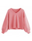 Jaycosin Fashion Women jednokolorowa na co dzień, dekolt w serek, latarnia, rękaw, bluza, Casual, fajna, szykowna, nowa bluza z 
