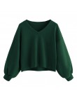 Jaycosin Fashion Women jednokolorowa na co dzień, dekolt w serek, latarnia, rękaw, bluza, Casual, fajna, szykowna, nowa bluza z 
