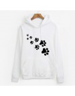 Biały różowy marka dresy femme Casual 2019 kawaii kot łapy bluzy z kapturem z nadrukami dla kobiet polar jesień zima bluza swetr