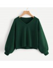 Jaycosin Fashion Women jednokolorowa na co dzień, dekolt w serek, latarnia, rękaw, bluza, Casual, fajna, szykowna, nowa bluza z 