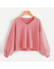 Jaycosin Fashion Women jednokolorowa na co dzień, dekolt w serek, latarnia, rękaw, bluza, Casual, fajna, szykowna, nowa bluza z 
