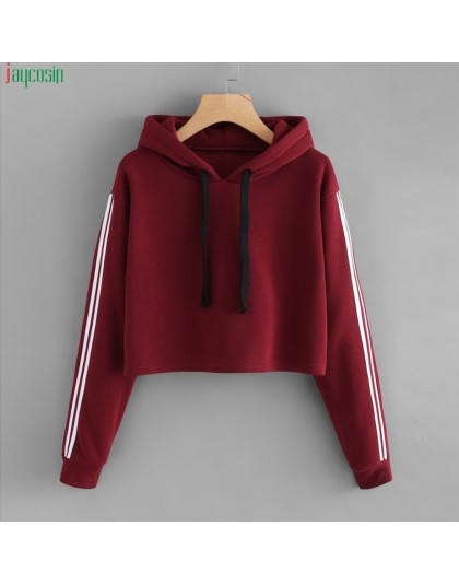 JAYCOSIN fashion krótka bluza damska w paski długie rękawy bluza z kapturem sweter z kapturem bluzy z kapturem dla kobiet