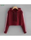 JAYCOSIN fashion krótka bluza damska w paski długie rękawy bluza z kapturem sweter z kapturem bluzy z kapturem dla kobiet
