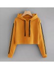 JAYCOSIN fashion krótka bluza damska w paski długie rękawy bluza z kapturem sweter z kapturem bluzy z kapturem dla kobiet