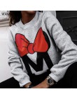 WannaThis jesienno-zimowa z długim rękawem szare bluzy damskie 2019 Mickey list drukuj O-Neck Casual luźne jednolite bluzy z kap