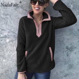 Nadafair Casual ponadgabarytowa puszysta bluza z kapturem damska świąteczna zapinana na zamek Faux zimowa bluza polarowa z kaptu