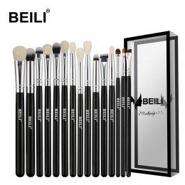BEILI czarny 15 sztuk pędzle do makijażu naturalne koza kucyk włosy cieni do powiek Eyeliner brwi Smokey odcień zestaw szczotek