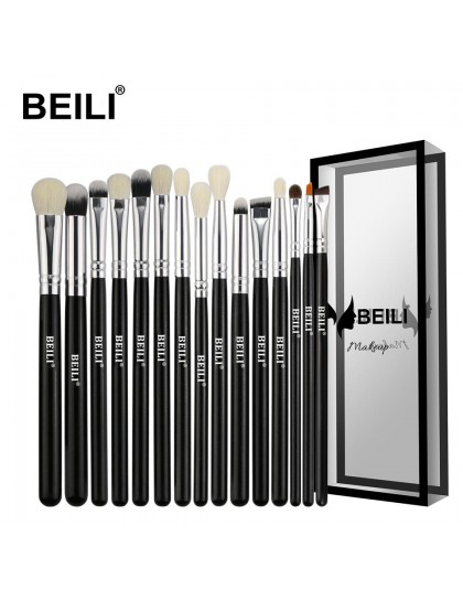BEILI czarny 15 sztuk pędzle do makijażu naturalne koza kucyk włosy cieni do powiek Eyeliner brwi Smokey odcień zestaw szczotek