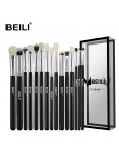 BEILI czarny 15 sztuk pędzle do makijażu naturalne koza kucyk włosy cieni do powiek Eyeliner brwi Smokey odcień zestaw szczotek