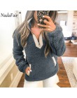 Nadafair Casual ponadgabarytowa puszysta bluza z kapturem damska świąteczna zapinana na zamek Faux zimowa bluza polarowa z kaptu