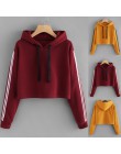 JAYCOSIN fashion krótka bluza damska w paski długie rękawy bluza z kapturem sweter z kapturem bluzy z kapturem dla kobiet