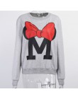 WannaThis jesienno-zimowa z długim rękawem szare bluzy damskie 2019 Mickey list drukuj O-Neck Casual luźne jednolite bluzy z kap