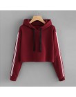 JAYCOSIN fashion krótka bluza damska w paski długie rękawy bluza z kapturem sweter z kapturem bluzy z kapturem dla kobiet