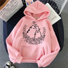 Bluza z kapturem z motywem kota moda damska kawaii koreańska bluza w stylu harajuku różowa kobieta 90s ubrania z nadrukami kobie