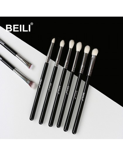 BEILI 8 sztuk klasyczne czarne Pro pędzle do makijażu kozy włosy syntetyczne cień do oczu brwi mieszanie smoky zestaw pędzli do 