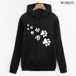 Biały różowy marka dresy femme Casual 2019 kawaii kot łapy bluzy z kapturem z nadrukami dla kobiet polar jesień zima bluza swetr