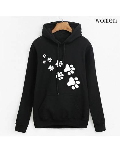 Biały różowy marka dresy femme Casual 2019 kawaii kot łapy bluzy z kapturem z nadrukami dla kobiet polar jesień zima bluza swetr