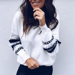 Jesień 2019 moda Streetwear z długim rękawem O-Neck kobiety bluzy luźne różowe topy Patchwork sweter bluza kobiety ubrania