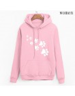 Biały różowy marka dresy femme Casual 2019 kawaii kot łapy bluzy z kapturem z nadrukami dla kobiet polar jesień zima bluza swetr