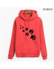 Biały różowy marka dresy femme Casual 2019 kawaii kot łapy bluzy z kapturem z nadrukami dla kobiet polar jesień zima bluza swetr