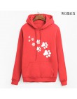 Biały różowy marka dresy femme Casual 2019 kawaii kot łapy bluzy z kapturem z nadrukami dla kobiet polar jesień zima bluza swetr