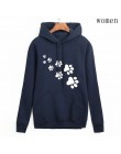 Biały różowy marka dresy femme Casual 2019 kawaii kot łapy bluzy z kapturem z nadrukami dla kobiet polar jesień zima bluza swetr