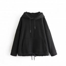 Casual Kangaroo bluza z kieszenią damska z długim rękawem obszerna bluza z kapturem jesień 2020 bluza z kapturem harajuku Solid 