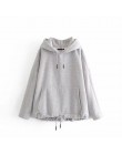 Casual Kangaroo bluza z kieszenią damska z długim rękawem obszerna bluza z kapturem jesień 2020 bluza z kapturem harajuku Solid 
