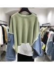 [EWQ] 2020 wiosna lato nowy wzór okrągły kołnierz z długim rękawem Denim patchworkowe swetry Streetwear bluza kobiety AH61206