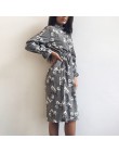 2020 jesienno-zimowa damska sukienki sztruksowe Casual z długim rękawem wysoka elastyczna talia kwiat wydruku Party Dress damska