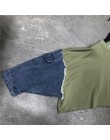 [EWQ] 2020 wiosna lato nowy wzór okrągły kołnierz z długim rękawem Denim patchworkowe swetry Streetwear bluza kobiety AH61206