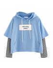Bluzy rano selfie moletom kobiety paski patchworkowe bluzy z kapturem bluzy z przednia kieszeń krótki top bluza I28T Drop Shippi