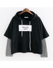 Bluzy rano selfie moletom kobiety paski patchworkowe bluzy z kapturem bluzy z przednia kieszeń krótki top bluza I28T Drop Shippi