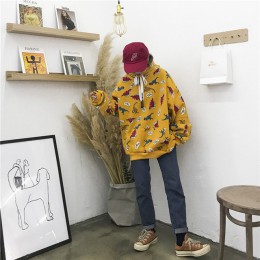 2018 nowy zimowy koreański styl preppy dinozaur nadruk kreskówkowy śliczne duże podwórko wypoczynek kreskówka luźne swetry bluza