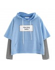 Bluzy rano selfie moletom kobiety paski patchworkowe bluzy z kapturem bluzy z przednia kieszeń krótki top bluza I28T Drop Shippi