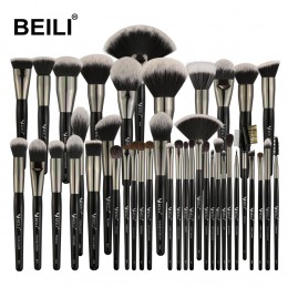 BEILI 40/35/15 sztuk luksusowy czarny profesjonalny zestaw pędzli do makijażu duże pędzle Powder foundation mieszanie kozy układ