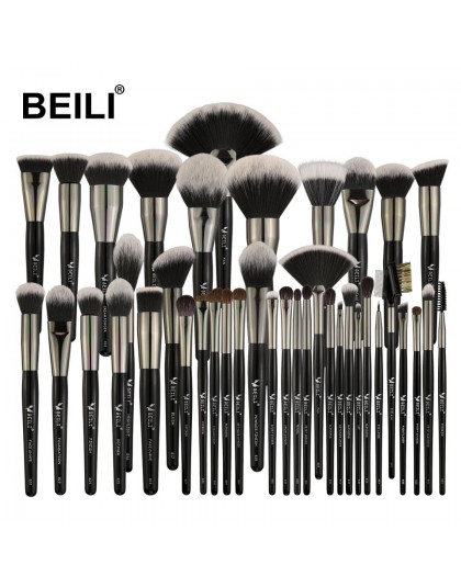 BEILI 40/35/15 sztuk luksusowy czarny profesjonalny zestaw pędzli do makijażu duże pędzle Powder foundation mieszanie kozy układ