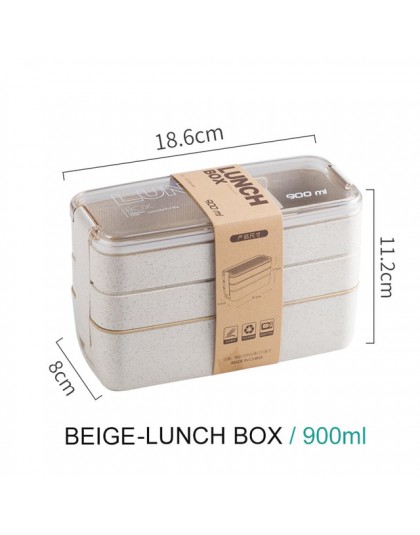 900ml przenośne bezpieczne dla zdrowia tworzywa pudełko na Lunch 3 warstwy słomiane Bento stołowe naczynia mikrofalowe pojemnik 