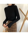 Sweter z golfem Ruched Women High Elastic Solid 2019 sweter z jesienno-zimowej mody damskie Slim Sexy dzianinowe swetry Pink Whi