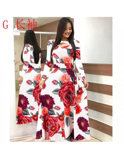 Elegancka wiosenna jesień kobiety sukienka 2019 Casual Bohmia kwiat drukuj Maxi sukienki moda Hollow Out tunika Vestidos sukienk