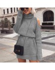 Danjeaner jesienno-zimowa bluza z golfem Off Shoulder sweter z dzianiny sukienka damska solidna Slim Plus Size długie swetry dzi