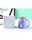 450ml Cartoon ceramika kot kubek z pokrywką i łyżeczką kawa herbata mleczna kubki kubek śniadaniowy Drinkware nowości na prezent