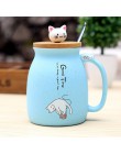 450ml Cartoon ceramika kot kubek z pokrywką i łyżeczką kawa herbata mleczna kubki kubek śniadaniowy Drinkware nowości na prezent